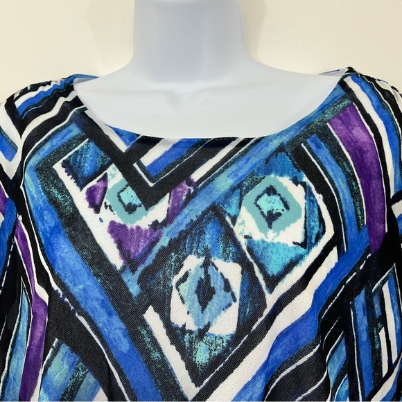 Chicos Black Blue Geometric Print Bianca Short Sleevee Blouse - Picture 2 of 14
